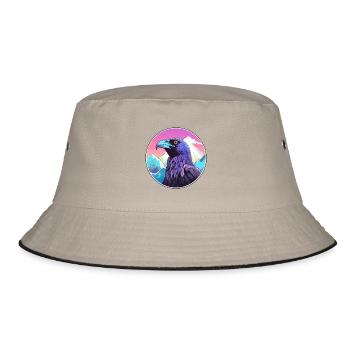 Krähe Aquarell Karikatur Kawaii Haustier Tier Bunt - Bucket Hat - Khaki/Schwarz - Vorne