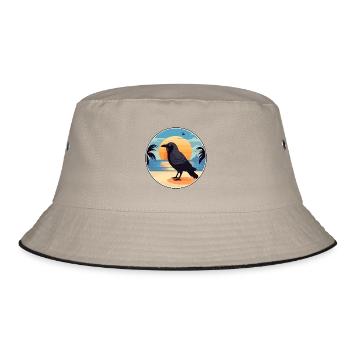Krähe lustige Karikatur Kawaii Strand Illustration - Bucket Hat - Khaki/Schwarz - Vorne