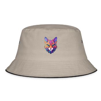 Rotluchs buntes Aquarell Karikatur Kawaii Tier - Bucket Hat - Khaki/Schwarz - Vorne