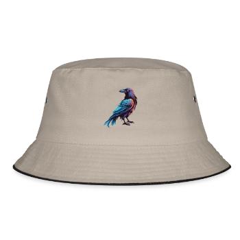 Krähe bunte Aquarell-Karikatur Kawaii-Tier - Bucket Hat - Khaki/Schwarz - Vorne