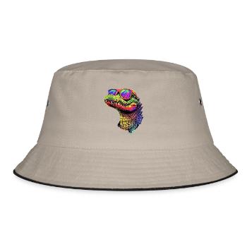 Krokodil Alligator Reptilien Kroko Liebe Krokodile - Bucket Hat - Khaki/Schwarz - Vorne