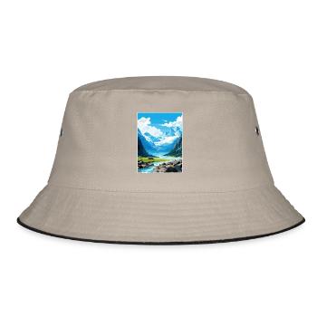 Franz Josef Gletscher Neuseeland Reiseposter - Bucket Hat - Khaki/Schwarz - Vorne