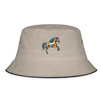 Pferd rennt Galopp buntes Aquarell Tier - Bucket Hat - Khaki/Schwarz - Vorne