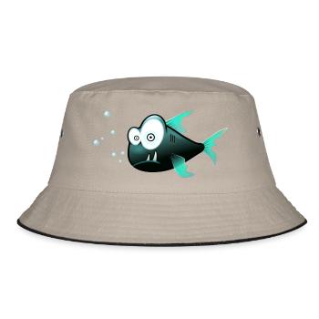 Blubberfisch Cartoon Teal - Bucket Hat - Khaki/Schwarz - Vorne