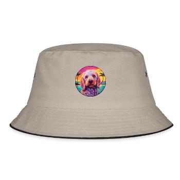 Pudelpointer Hunderasse bunte Karikatur Aquarell - Bucket Hat - Khaki/Schwarz - Vorne