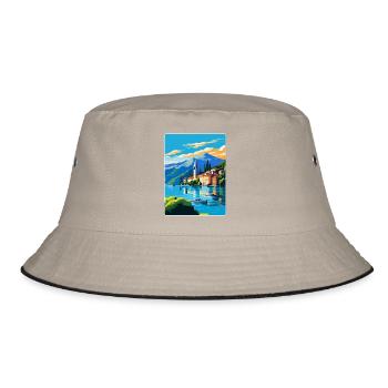 Comer See Italien Vintage Reiseplakat Souvenir WPA - Bucket Hat - Khaki/Schwarz - Vorne