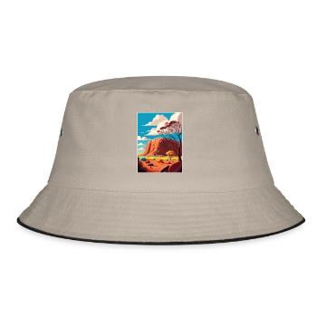 Ayers Rock Australien Vintage Reiseposter WPA Kunst - Bucket Hat - Khaki/Schwarz - Vorne