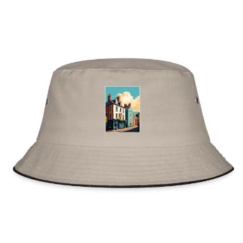 Hay On Wye Welsh Vintage Reiseposter Souvenir - Bucket Hat - Khaki/Schwarz - Vorne