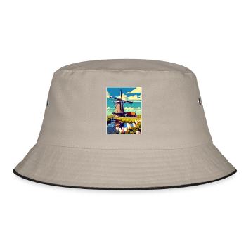 Kinderdijk Niederlande Vintage Reiseposter WPA - Bucket Hat - Khaki/Schwarz - Vorne