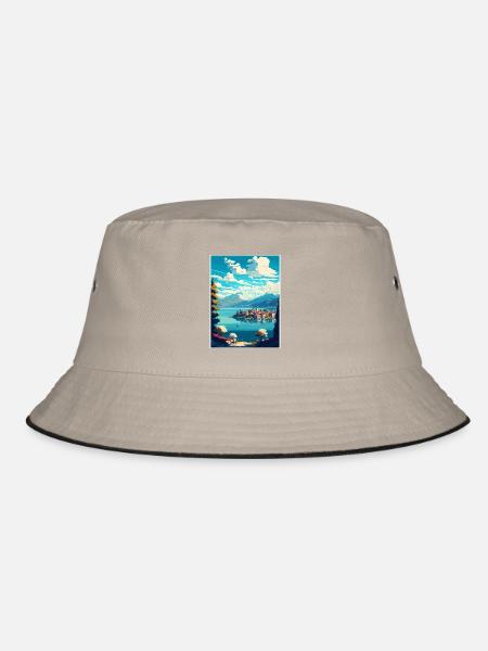 Lago Maggiore Schweiz Vintage Reiseposter - Bucket Hat - Khaki/Schwarz