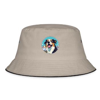 Dunker Hunderasse Cartoon Kawaii Aquarell - Bucket Hat - Khaki/Schwarz - Vorne