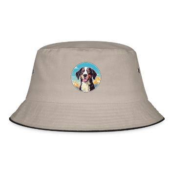 Deutsche Bracke Hunderasse Cartoon Kawaii Watercolo - Bucket Hat - Khaki/Schwarz - Vorne