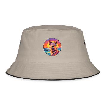 Dingo-Hunderasse Buntes Cartoon-Aquarell - Bucket Hat - Khaki/Schwarz - Vorne