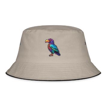 Krähe bunte Aquarell-Karikatur Kawaii-Tier - Bucket Hat - Khaki/Schwarz - Vorne