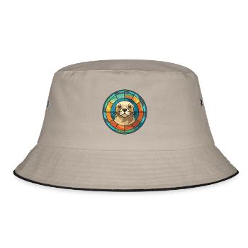 Siegel buntes Aquarell Tier Haustier Illustration - Bucket Hat - Khaki/Schwarz - Vorne