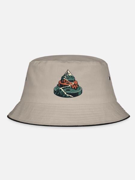 Kraftgipfel – Hantelscheiben mit Berg - Bucket Hat - Khaki/Schwarz