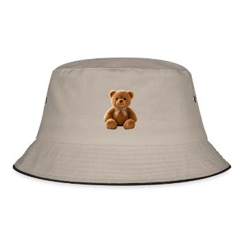 Kuschelbär mit kariertem Band - Bucket Hat - Khaki/Schwarz - Vorne