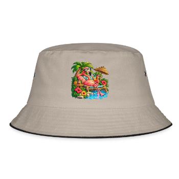 Flamingo im Tropenparadies – Sommer Relax - Bucket Hat - Khaki/Schwarz - Vorne