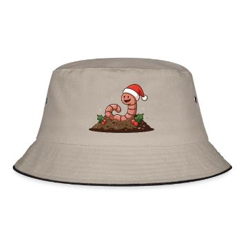 Regenwurm im Weihnachtshut – Weihnachtsthema - Bucket Hat - Khaki/Schwarz - Vorne