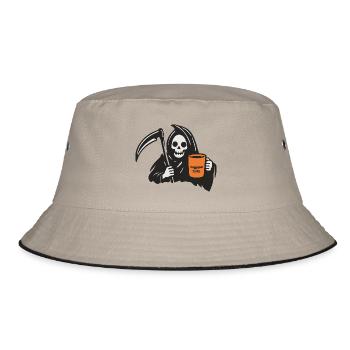 Halloween Sensenmann  mit Kaffeebecher - Bucket Hat - Khaki/Schwarz - Vorne