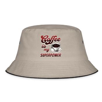 Kaffee ist meine Superkraft - Bucket Hat - Khaki/Schwarz - Vorne