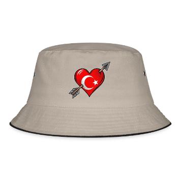 Türkei Flagge Herz mit Pfeil - Bucket Hat - Khaki/Schwarz - Vorne