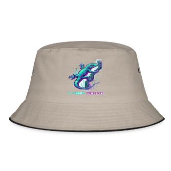 Cyber Gekko – Neon Circuit Echse - Bucket Hat - Khaki/Schwarz - Vorne