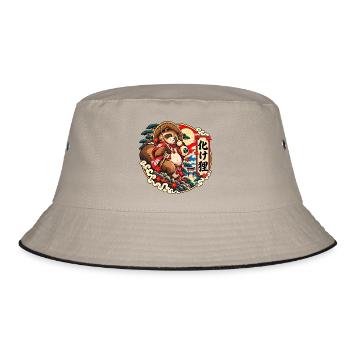 Bake Tanuki: Japans schelmischer Yokai - Bucket Hat - Khaki/Schwarz - Vorne