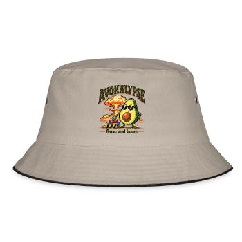 Avocado Apokalypse Guacamole Boom Essen Wortspiel Humor - Bucket Hat - Khaki/Schwarz - Vorne