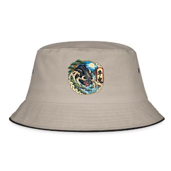 Ushi-Oni als japanischer Rinderdämon - Bucket Hat - Khaki/Schwarz - Vorne
