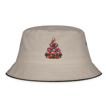 Flamingo Weihnachtsbaum - Bucket Hat - Khaki/Schwarz - Vorne