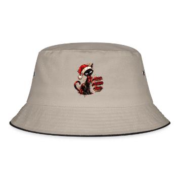 Cute Black Cat Christmas – Merry Christmas Time - Bucket Hat - Khaki/Schwarz - Vorne