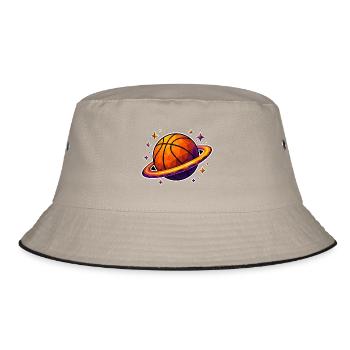 Basketball Planet Ring Weltraum Low Poly T-Shirt - Bucket Hat - Khaki/Schwarz - Vorne