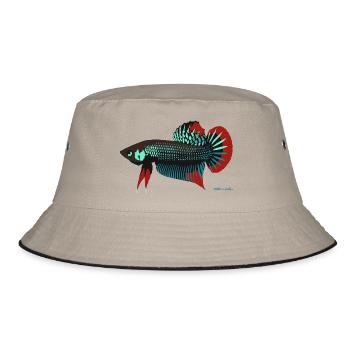 Betta imbellis, Kampffisch Wildform aus Thailand - Bucket Hat - Khaki/Schwarz - Vorne