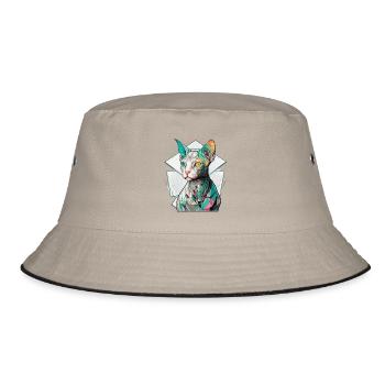 Sphynx Cat Bunter Cyberpunk Tokyo Mosaik - Bucket Hat - Khaki/Schwarz - Vorne