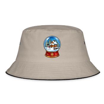 Winterwald Schneekugel Motive - Bucket Hat - Khaki/Schwarz - Vorne