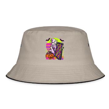 Halloween-ABA-Geist duckt sich vor Katzenkarte - Bucket Hat - Khaki/Schwarz - Vorne