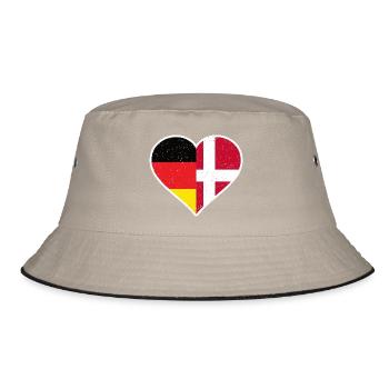 Germany x Denmark Vintage Heart - Bucket Hat - Khaki/Schwarz - Vorne