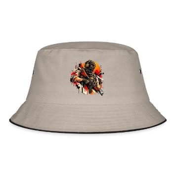 Taktischer Soldat - Geschenk für Gamer Motiv  - Bucket Hat - Khaki/Schwarz - Vorne