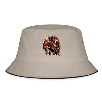 Kaempfer Motiv - Geschenk für Taktik Gamer - Bucket Hat - Khaki/Schwarz - Vorne