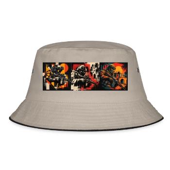 Gamer Motiv Ego Shooter - Geschenk für Zocker - Bucket Hat - Khaki/Schwarz - Vorne