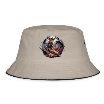 Surfer-Hase Bunny Punk im Dämonischer Welle - Bucket Hat - Khaki/Schwarz - Vorne