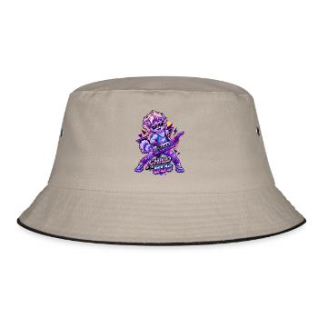 80er Jahre Alpaka mit Keytar – Retro Neon - Bucket Hat - Khaki/Schwarz - Vorne