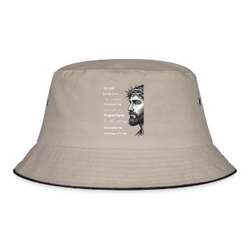 Jesus Porträt mit Dornenkrone und Titeln - Bucket Hat - Khaki/Schwarz - Vorne