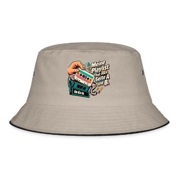 80er Musik Fan Mixtape Kassette Retro Nostalgie - Bucket Hat - Khaki/Schwarz - Vorne