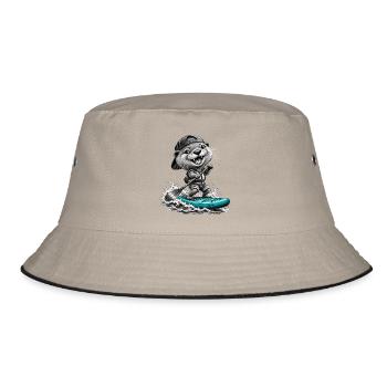 Standup-Otter Surfing - Bucket Hat - Khaki/Schwarz - Vorne