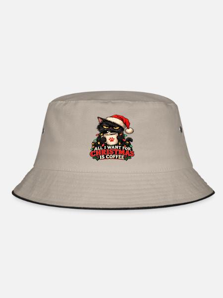 Katze und Weihnachtskaffee - Bucket Hat - Khaki/Schwarz