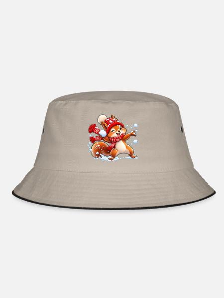 Eichhörnchen im Schnee – Süßer Winterspaß - Bucket Hat - Khaki/Schwarz