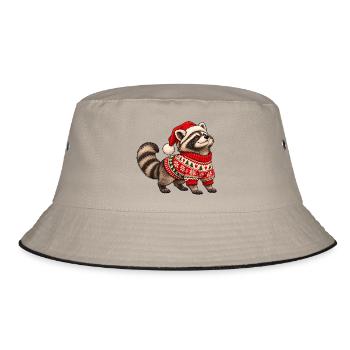 Weihnachts Waschbär – Norwegerpullover - Bucket Hat - Khaki/Schwarz - Vorne