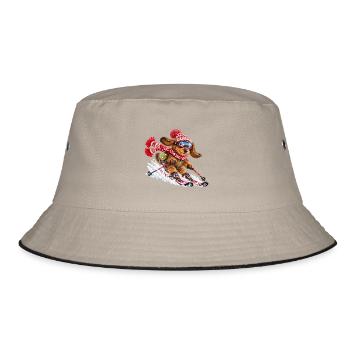 Skifahrender Dackel – Winterspaß auf vier Pfoten - Bucket Hat - Khaki/Schwarz - Vorne